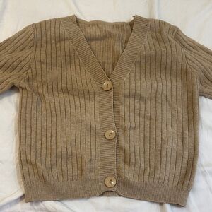 Women's Ribbed Tan Cardigan Sweater